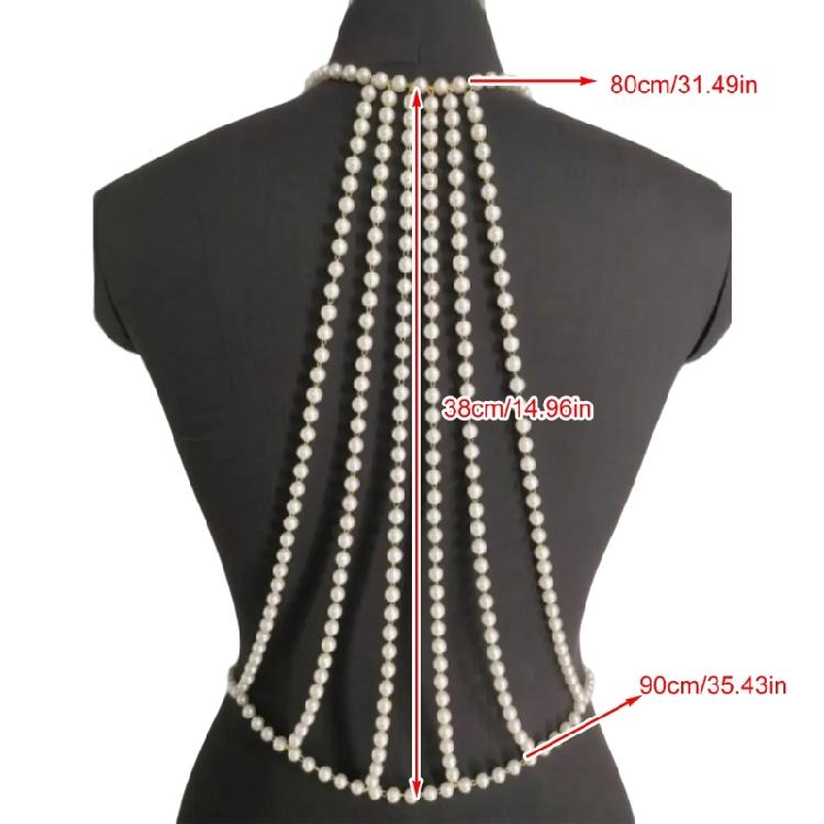 Alluring Pearls And Gold Alloy Body Chain Necklace Designed For Women Seeking To Stand Out At Social Gatherings