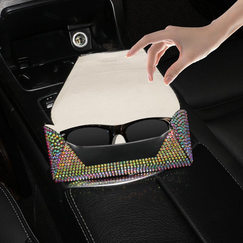 Luxury Car Glasses Case Bling Rhinestone Auto Console Armrest Box Storage Organizer Eyeglasses Sunglasses Box Car Accessories