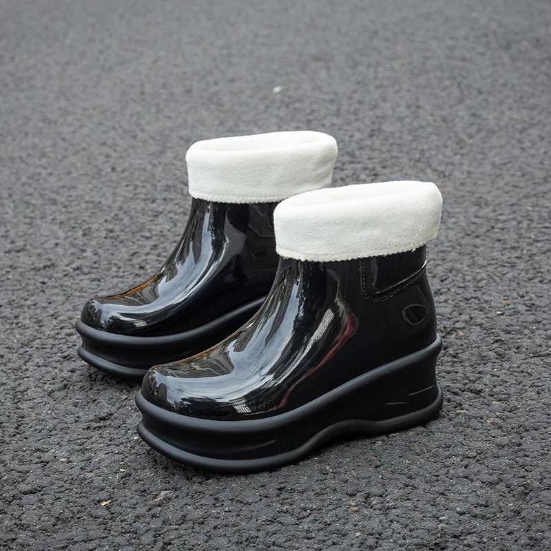 Fashion Women's Height-increasing Rain Boots Fashionable Outer Overshoes Women Thick-soled Non-slip Soft-soled Wear-resistant Rain Boots
