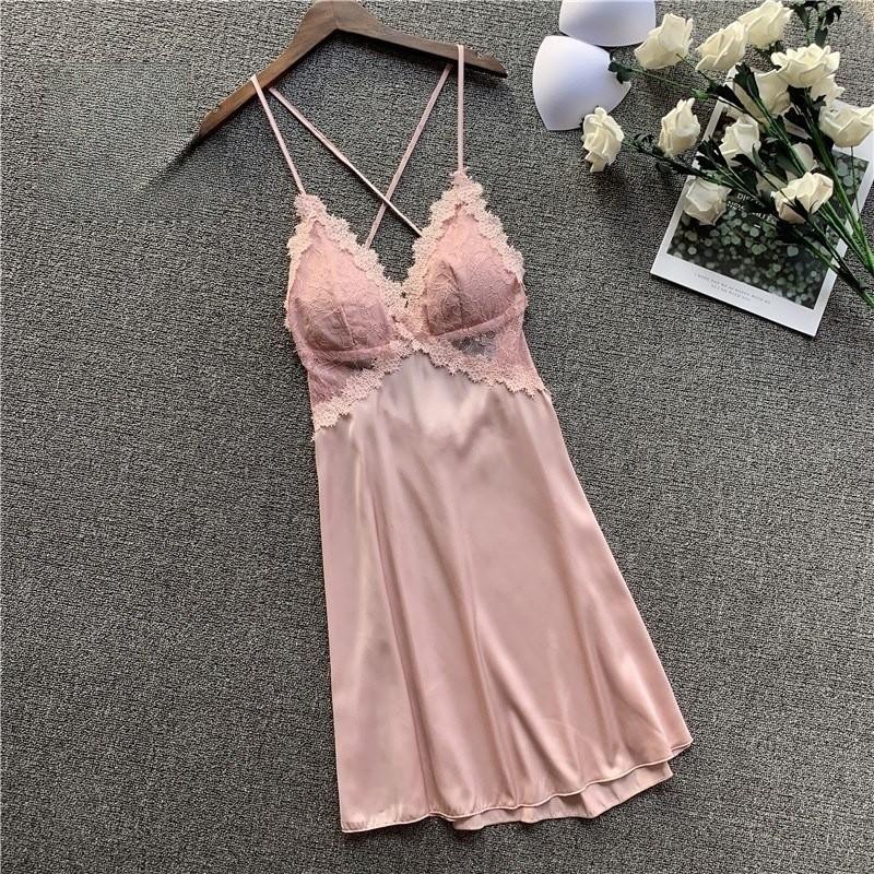Womens Sexy Lace Deep V Nightdress With Breathable Ice Silk For Sleep And Lounge