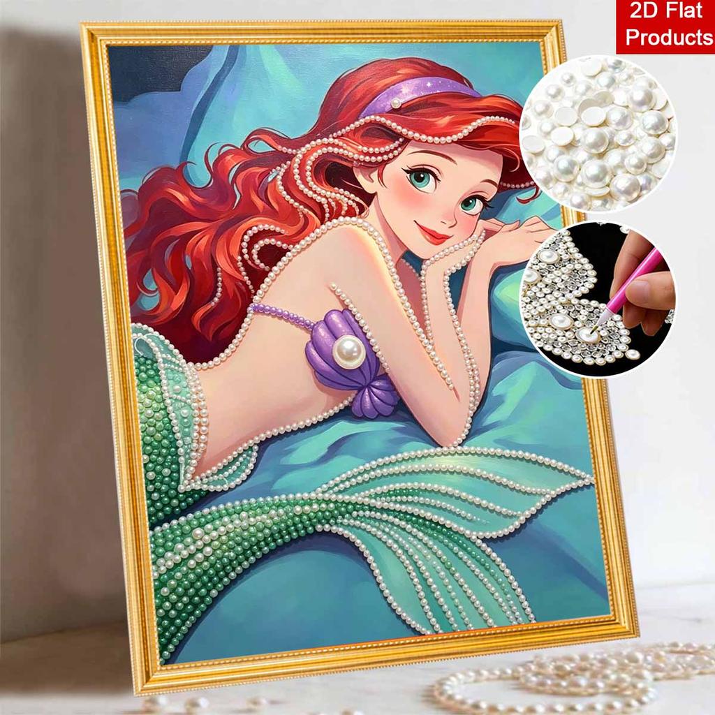 Disney Ariel Pearl Painting Handmade DIY Pearl Art Painting Simple Living Room Hanging Painting Decoration