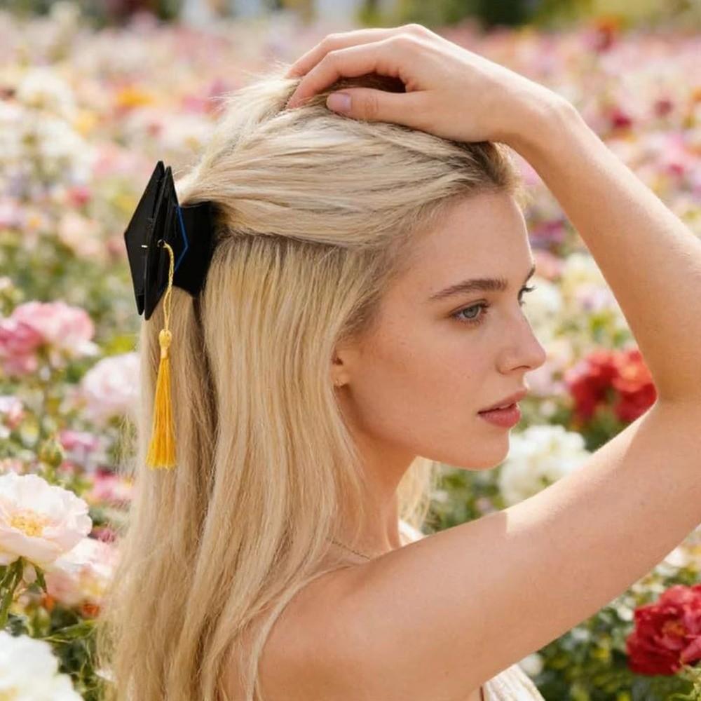 Creative Graduation Cap Hair Claw Yellow Tassels Commencement Hair Accessory  Party Celebration