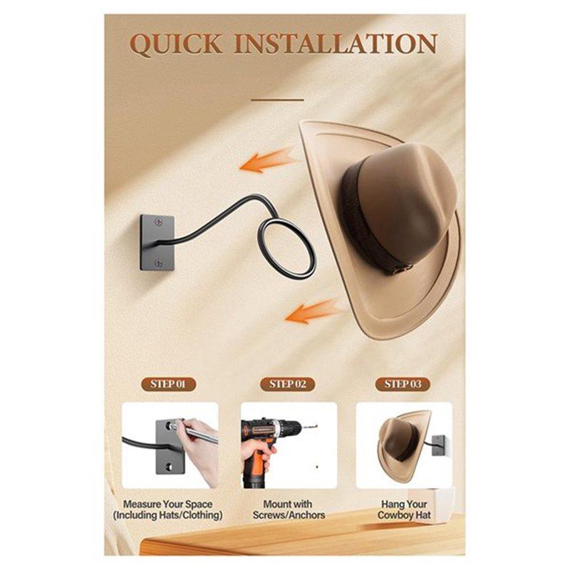 Fresh Hats Hooks 8 Pack Cowboy Hat Holder Wall Mount, For Western-Rustic Metal Sun Hats,Wide Brim
