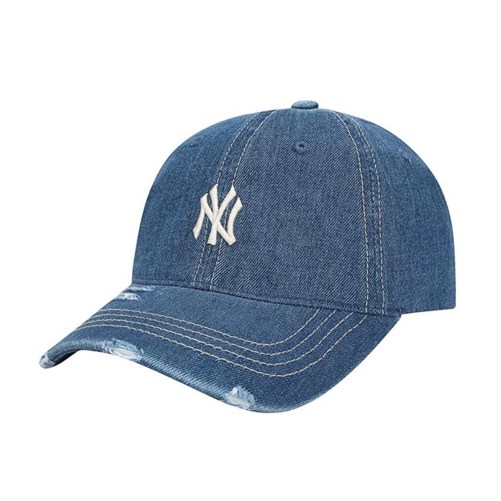 NY Heart Soft Top Denim Baseball Cap with Embroidered Lettering and Large Brim