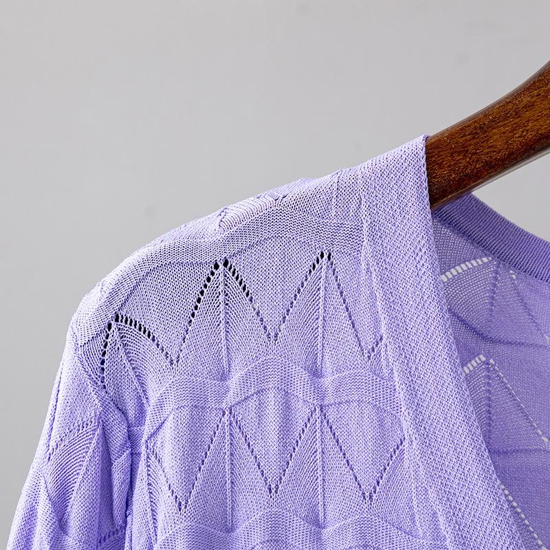 Cardigan de damă cu mânecă lungă din viscoză, culoare uni, cu nasturi, cu decolteu în V, pulover, cu scobitură, Topuri, subțire, din mătase de gheață, bluze din șifon, cămăși, tricot respirabil