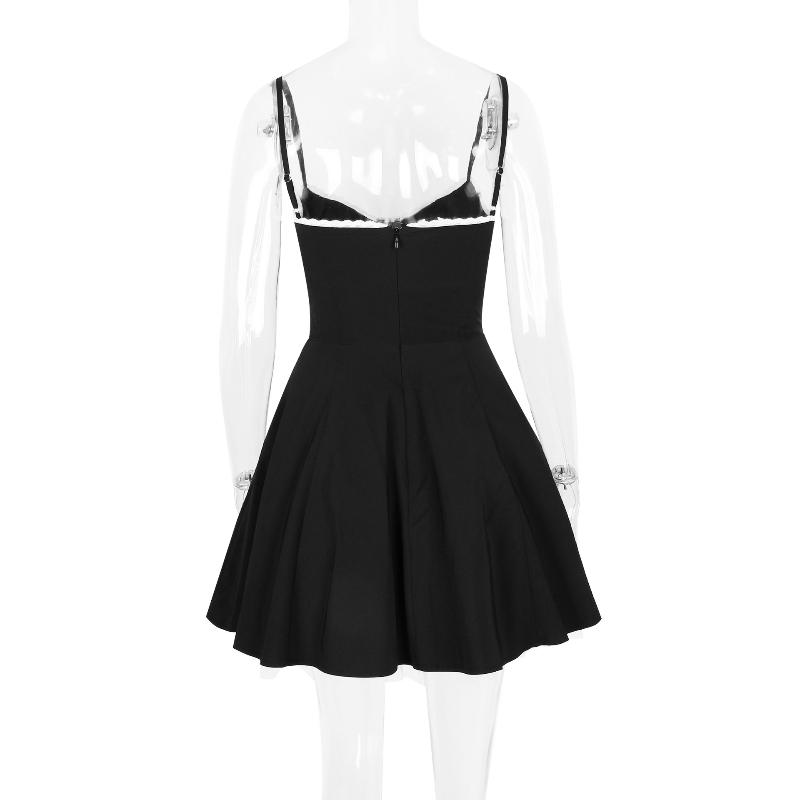 European and American Satin Mesh Lace Patchwork Sexy Waist Cinching Suspender Dress