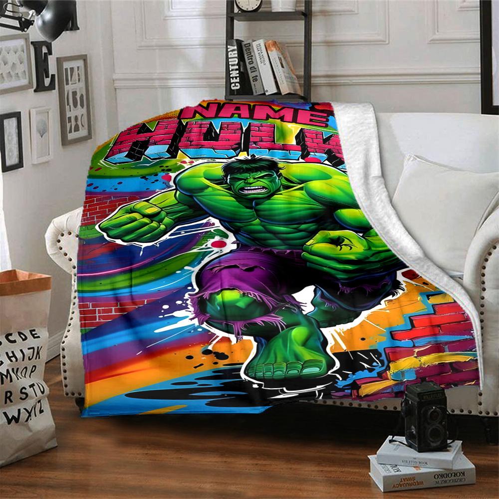 Hulk Action Vibrant Background Lightweight Personalized Text Soft Warm Cozy Throw For Sofa Couch Office Bed Picnics For All Occasions Warmthful Decor