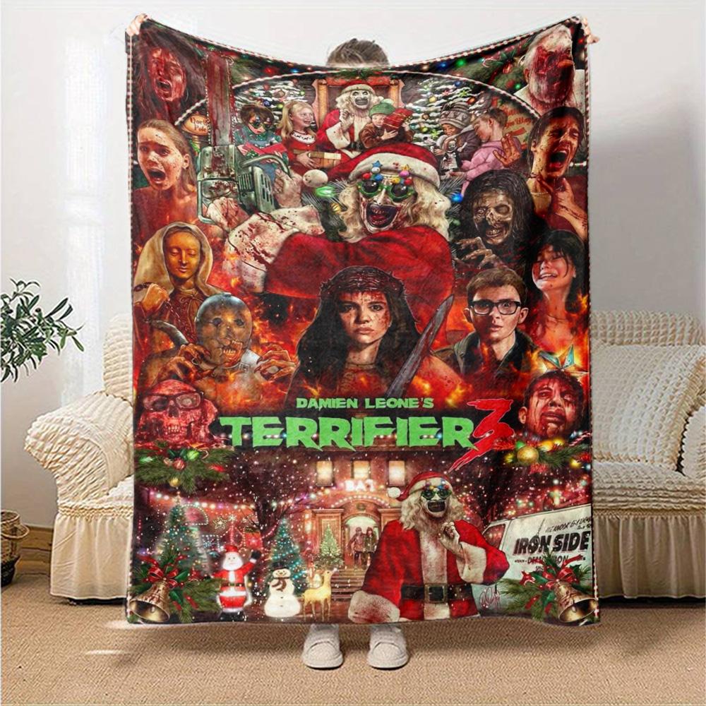 Terrifier Horror Print Flannel Blanket High Quality Warm Comfortable Cover for All Seasons Perfect for Gifts Home Decor