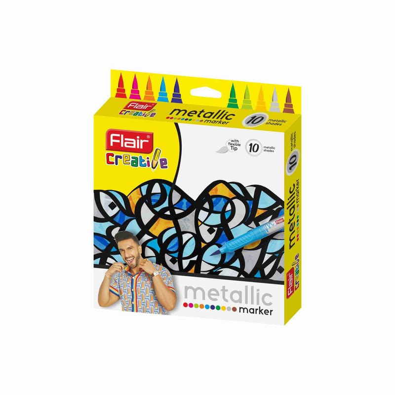 Flair Metallic Brush Pens Multicolor Pack Of 1 X 10 Flexible Tip For Calligraphy Lettering Art Smooth Smudge Free Writing