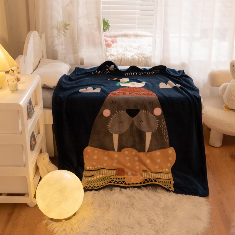 Cartoon Style Flannel Fleece Children's Blanket - Single Layer, All-Season, Small Nap Blanket with Edging