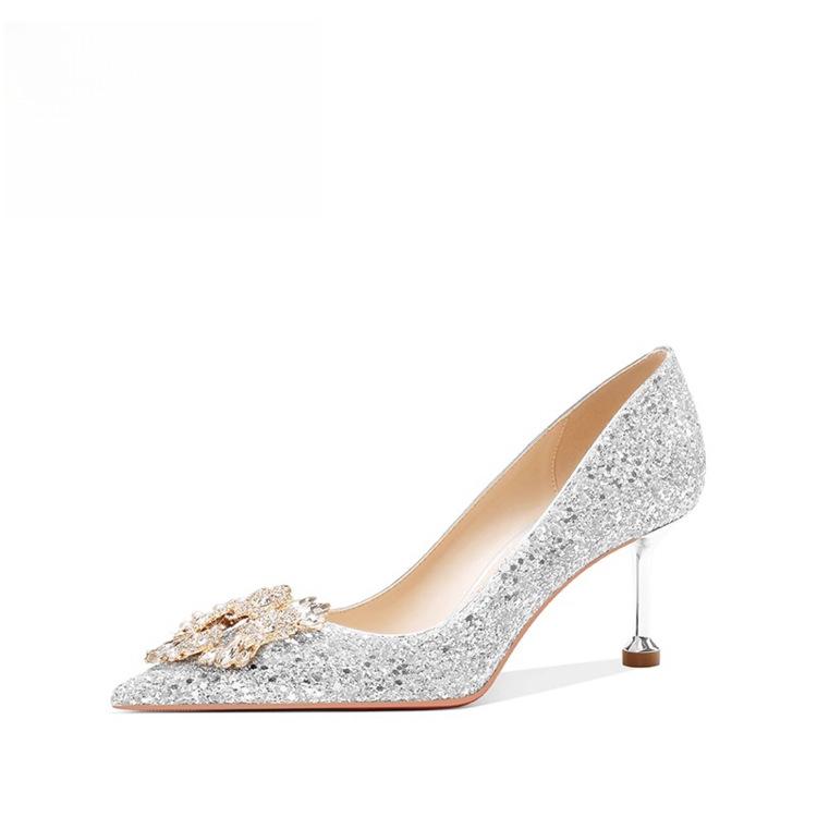Mode Damen Schuhe Hohe Absätze Frühling Damen Pumps Pailletten Spitze Zehen Sexy Damen Hochzeitsparty Schleife Stilettoabsätze Schuhe für Damen