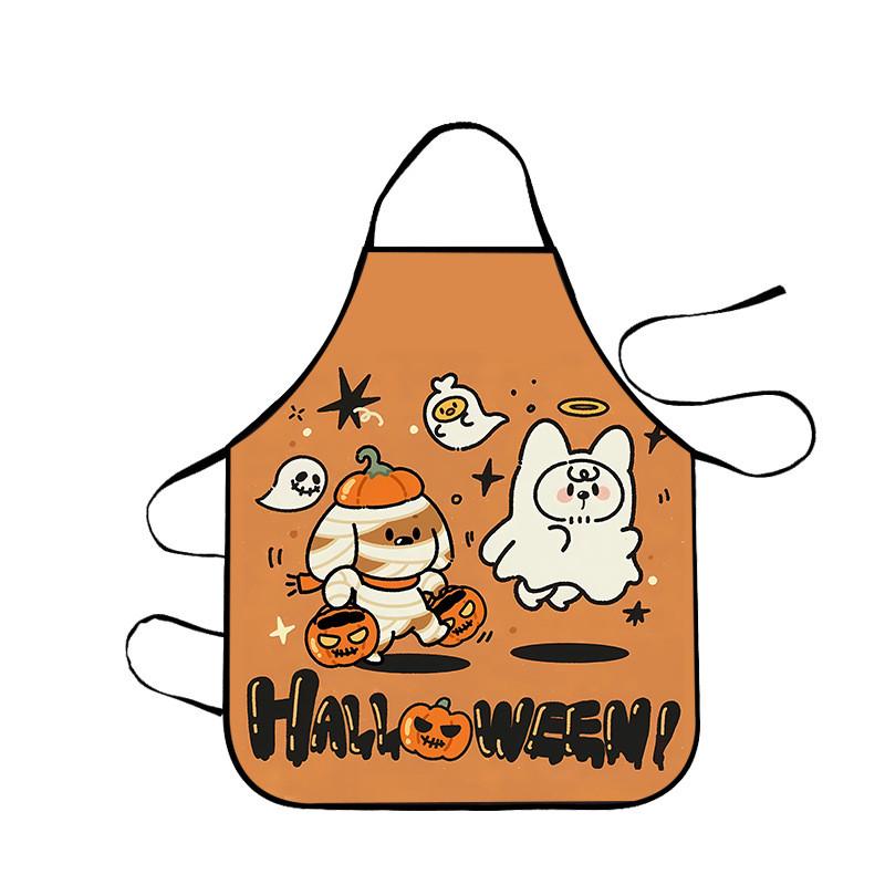 Halloween Pumpkin Skeleton Waterproof Apron With Cartoon Print For Kitchen And Home Use