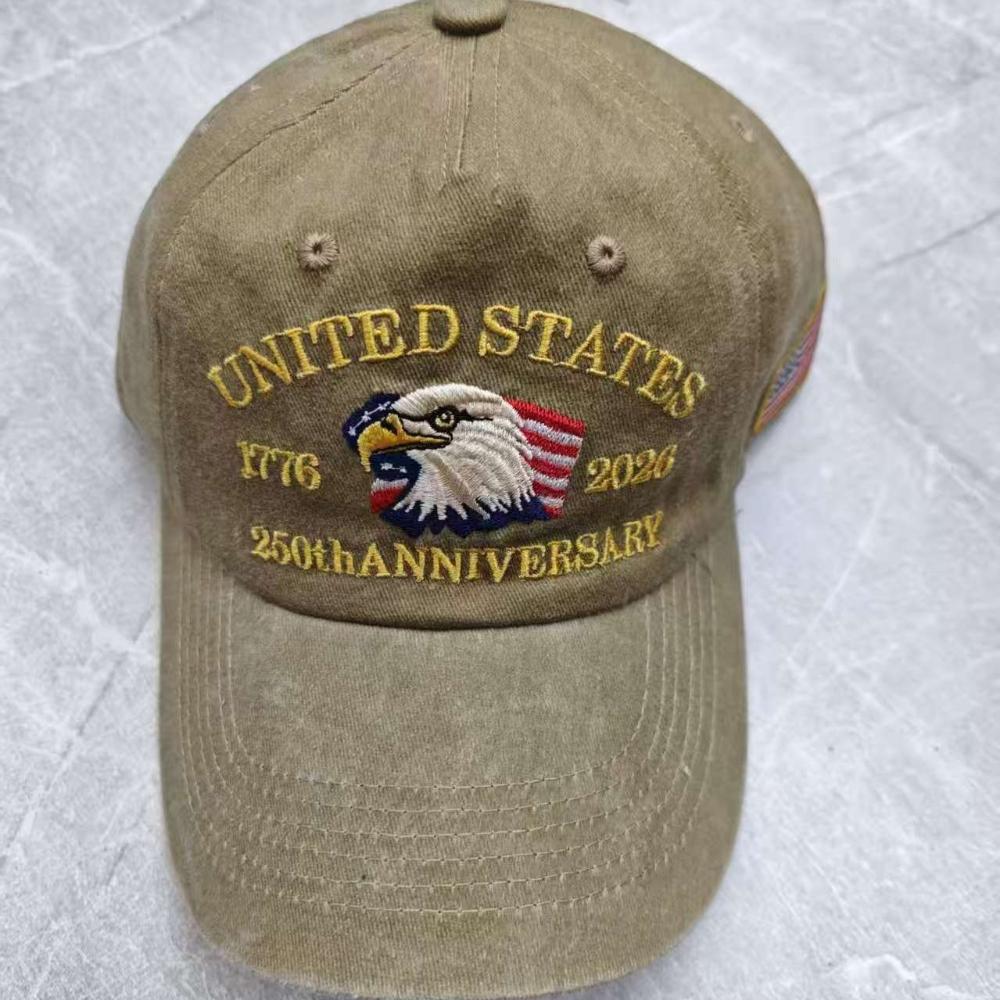 American 250th Anniversary Flag Embroidered Baseball Cap Spring and Summer Retro Washed Cowboy Hat Outdoor Baseball Cap