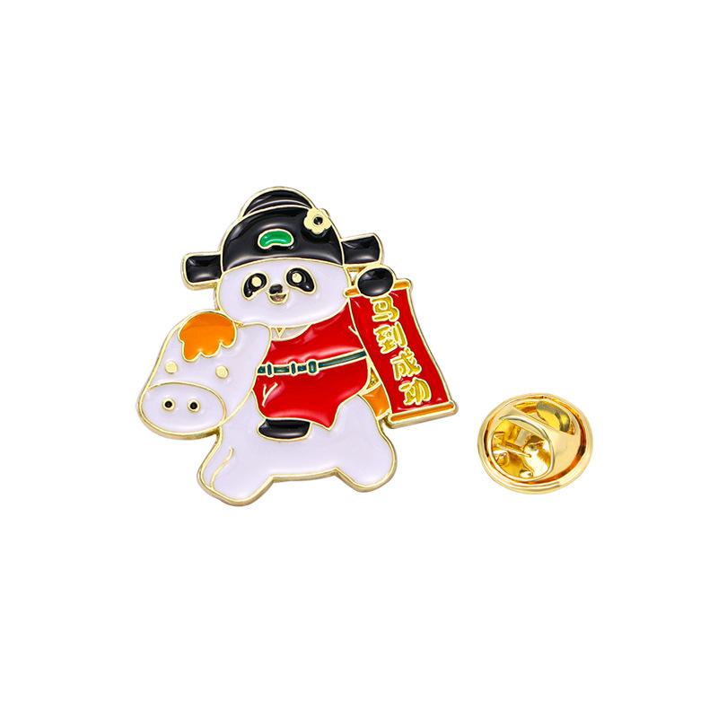 

Spring Festival Panda New Year s Brooch Cute God of Wealth Gate Link Red Packet Modeling Good luck Children s alloy badge