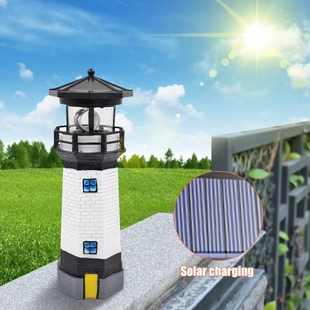 Solar Powered LED Lighthouse Lamp Rotating Beam Lantern Lighthouse  Courtyard Decoration