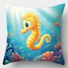 4PCS Cartoon Ocean Pillow Covers: Seahorse, Dolphin, Turtle, Jellyfish & Coral. Lifelike Print for Bedroom, Sofa & Party Decor