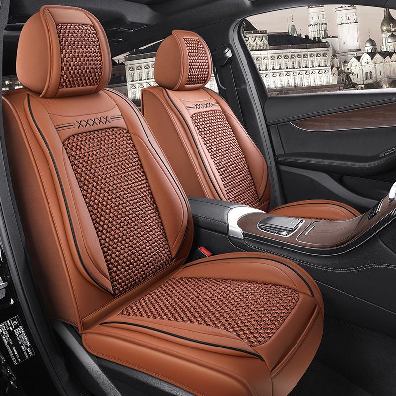 BS38 Ice Silk Leather All-Season Car Seat Cushion - Universal Fit for SUV, Sedan, Pickup, Off-Road Vehicle.