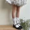 Fashionable Ruffle Mesh Splicing Ankle Socks with Bows Detail Breathable Elegant Solid Color Middle Tube Socks for Women