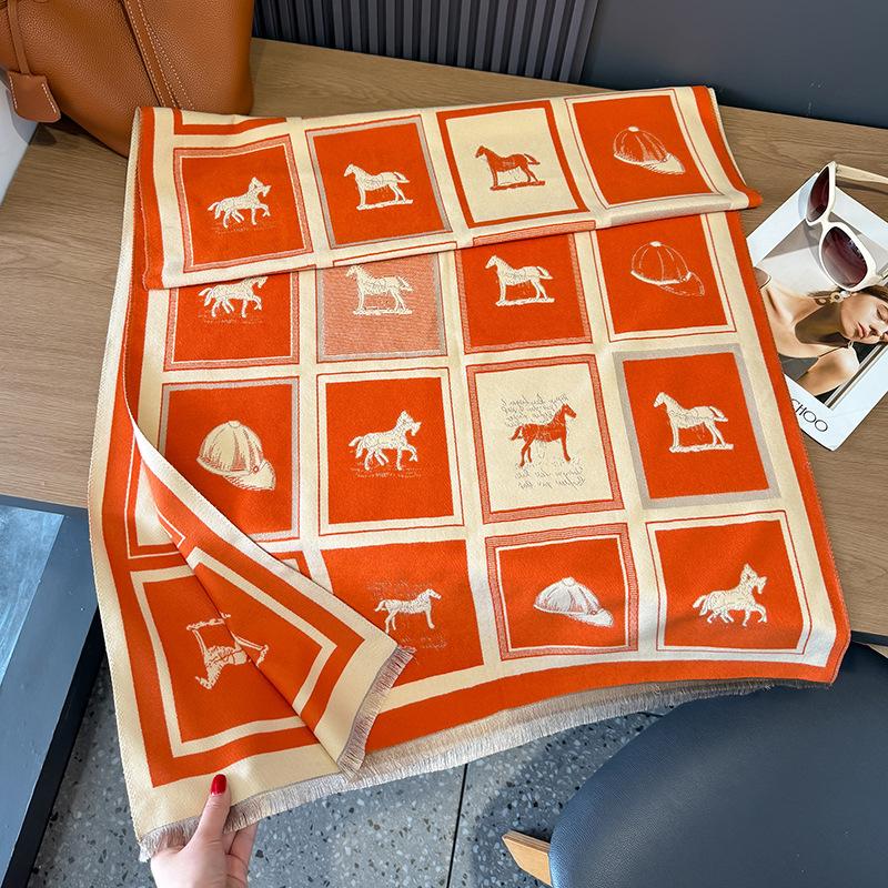 Warm Cashmere Scarf Winter Checkered Horse Pashmina Thick Blanket Shawls And Warps Bufanda Foulard Neckerchief Echarpe