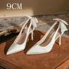 2024 Spring And Summer New White Pointy High Heels Ladies Thin Heel Single Shoes Butterfly Wedding Shoes Small Bride Shoes