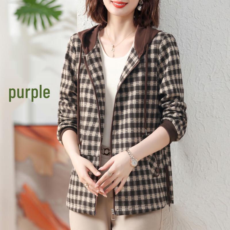 Mid-Aged Women's Plaid Hooded Jacket