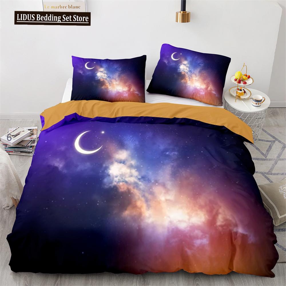 Set Copripiumino Cielo Notte Spazio Universo Stelle Nebulose Luna Set Biancheria da Letto Decorativo King Twin Size Copripiumino in Poliestere