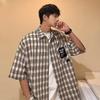 Men's Plaid Print Short Sleeve Button-Down Casual Shirt