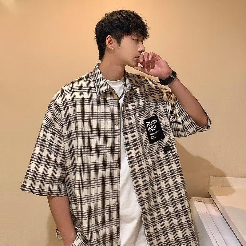 

Men s Plaid Print Short Sleeve Button-Down Casual Shirt M