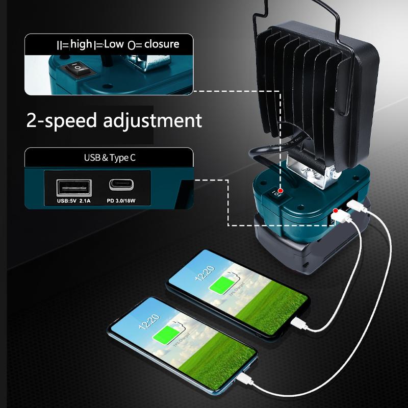 4 inch Emergency Tool Lamp Led Light For Bosch 18VLi-ion Battery Outdoor Work Spotlight Flashlight with USB&Type-c Charging Po