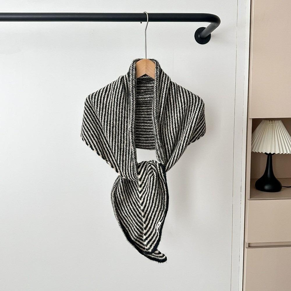 Elegant Triangle Striped Scarf Comfortable Knit Wool Scarf Decorative Neck Warmer Women