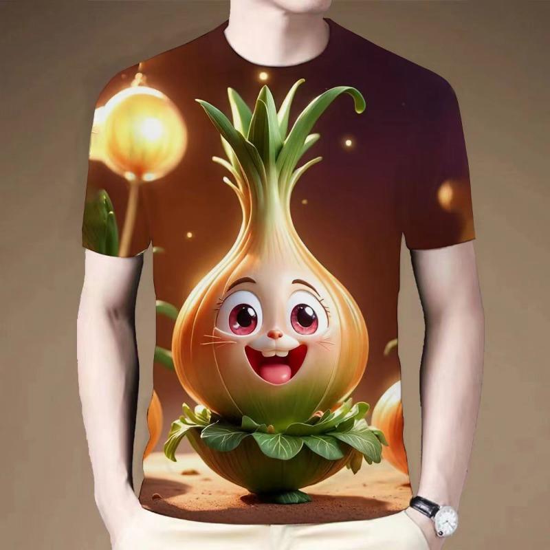 Sommer Kreativ Lustig Cartoon Gemüse Muster 3D Gedruckte Kurzarmshirts T-Shirts Sommer Rundhals Modisch Lässig Herren T-Shirts