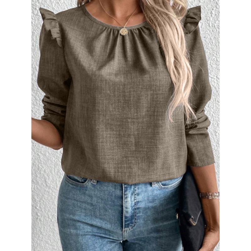 Spring and Autumn Women's Plus Size Blouse Solid Color Back Single-breasted Fashion Long-sleeved Tops