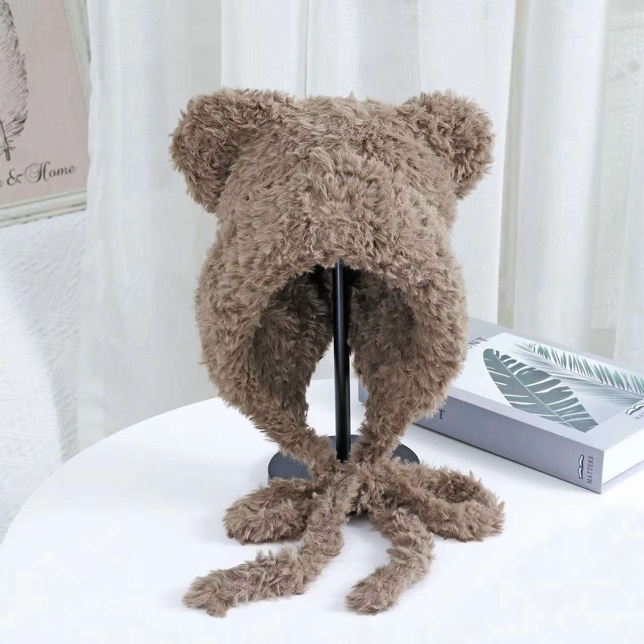 Осенне-зимняя новая плюшевая вязаная шапка с кошачьими ушками и двойным хвостом, милая универсальная модная теплая защита для ушей, маленькая шерстяная шапка