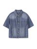 BUCKAROO Women'S Cutout Detail Denim Crop Short Sleeve Shirt Indigo
