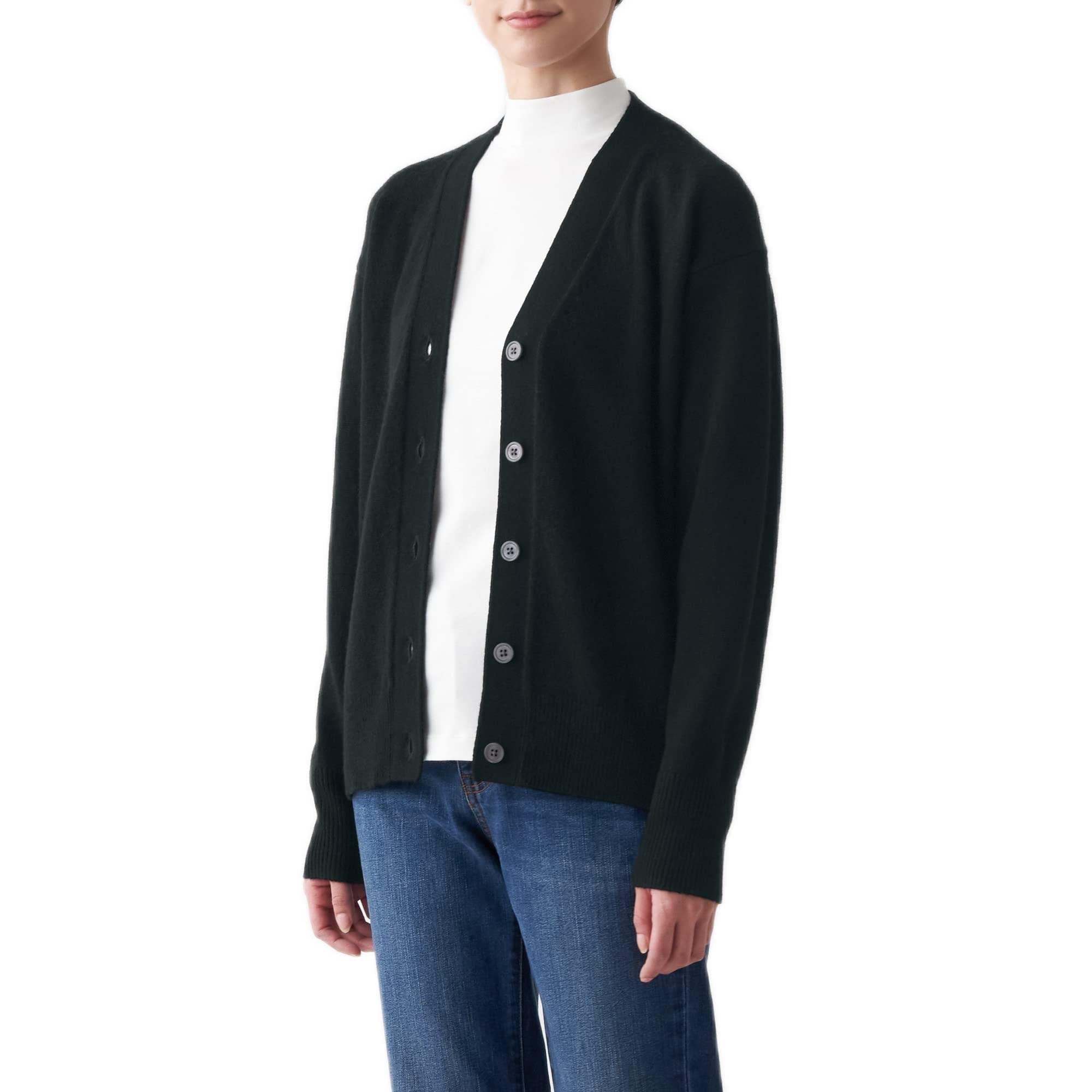 

MUJI Wool Size M Women s Mid-Gauge V-Neck Cardigan, BAI13A2A, Black, чёрный