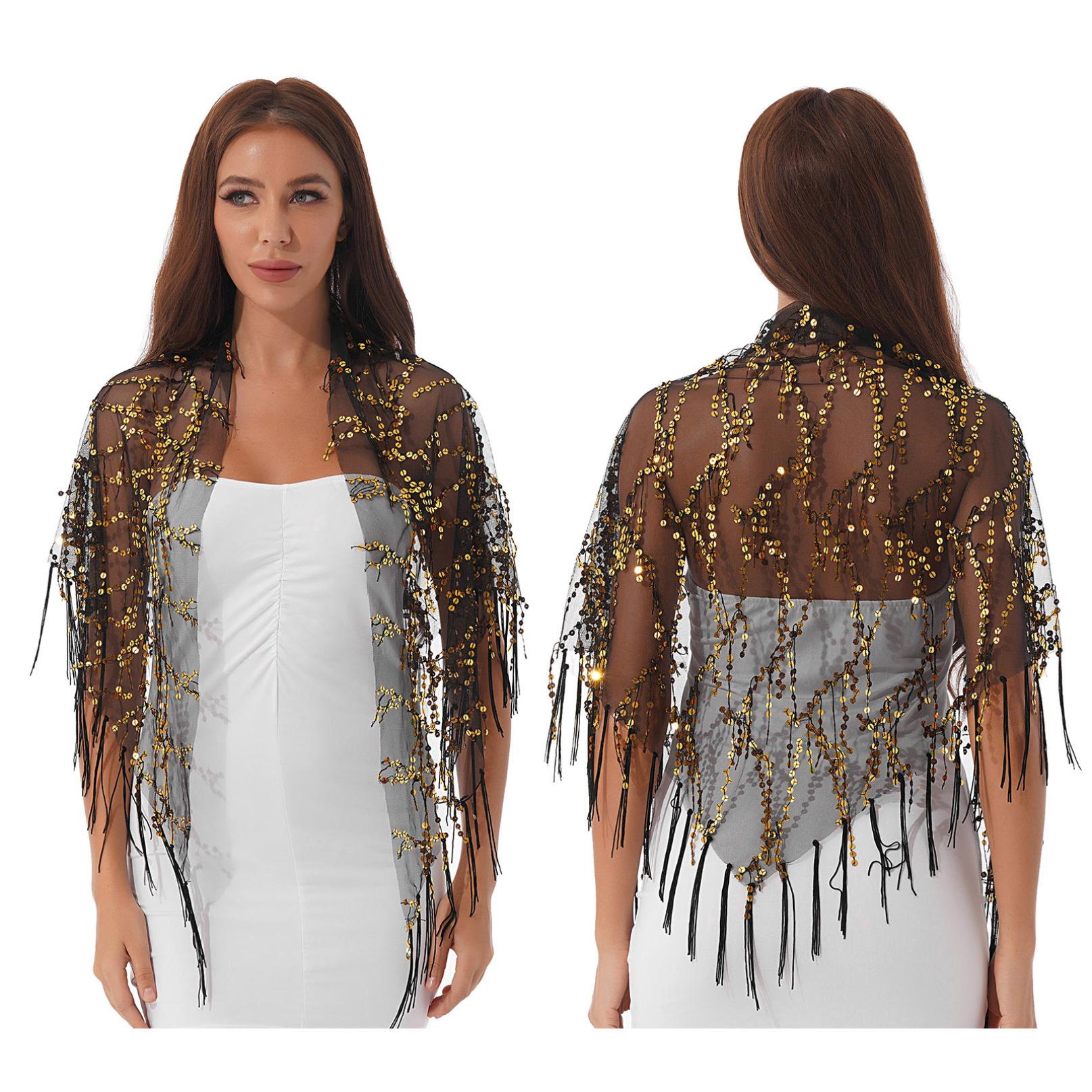 

Шаль с кисточками и блестками, женская вечерняя шаль, аксессуар для свадебной вечеринки, вечерняя шаль, свадебный шарф One Size