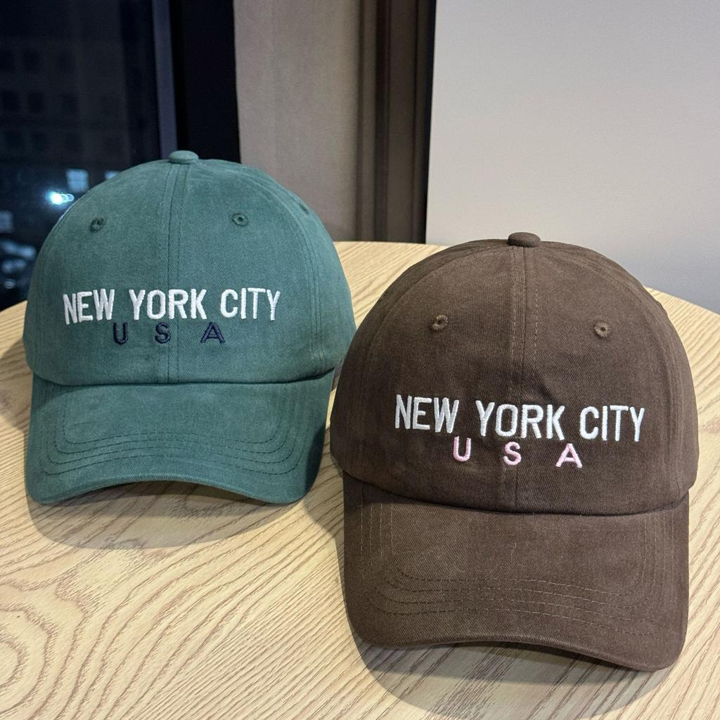 American New Style Embroidered Letters Brushed Cotton Baseball Hat for Women Autumn Sapphire Blue Face Showing Small Fashion Peaked Cap for Men