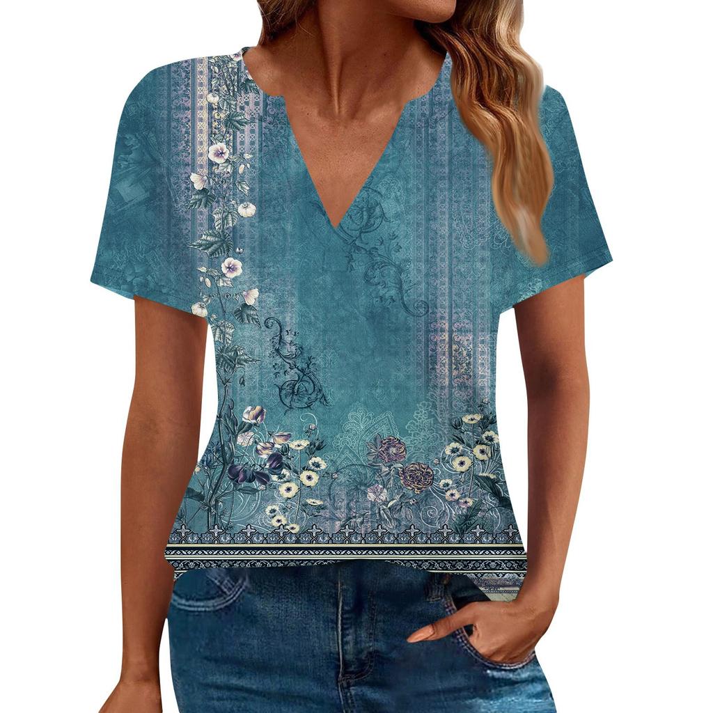 Women's Summer Short Sleeve V Neck Shirt Business Casual Loose T-Shirt Trendy Fashion Clothing Tops