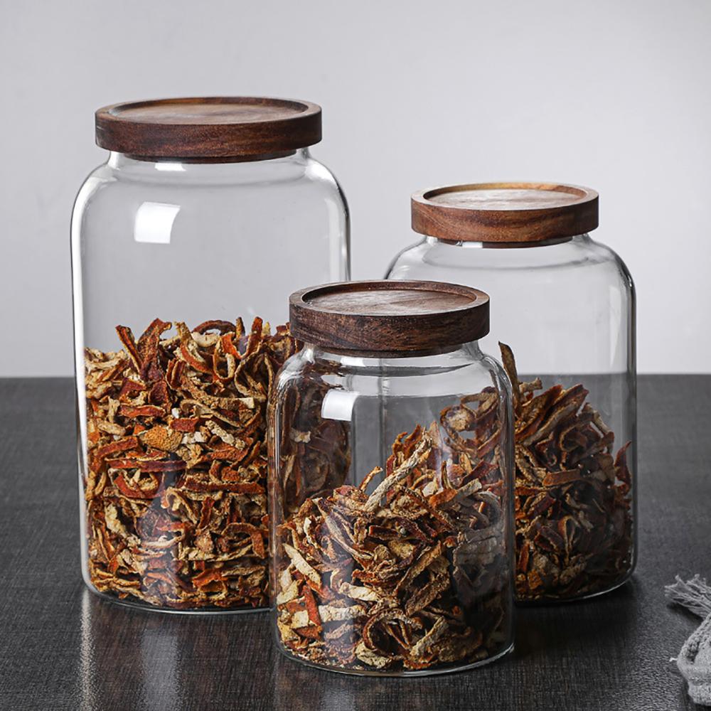 Frasco de Vidrio Sellado de Gran Capacidad Tapa de Madera Tanque de Almacenamiento de Granos de Café Contenedor Creativo para Alimentos Granos Tanque de Almacenamiento Multiusos