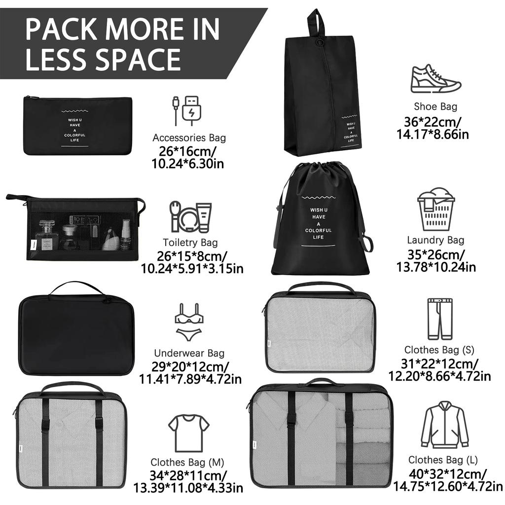8 Pcs/Set Travel Organizer Storage Bags Suitcase Packing Cubes Set Cases Portable Luggage Clothes Shoe Tidy Pouch Folding.-zmt
