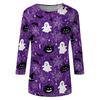 Women's Casual Halloween Print Top Three Quarter Sleeve Round Neck Pullover Shirt Lightweight Comfortable Fit for Everyday Wear