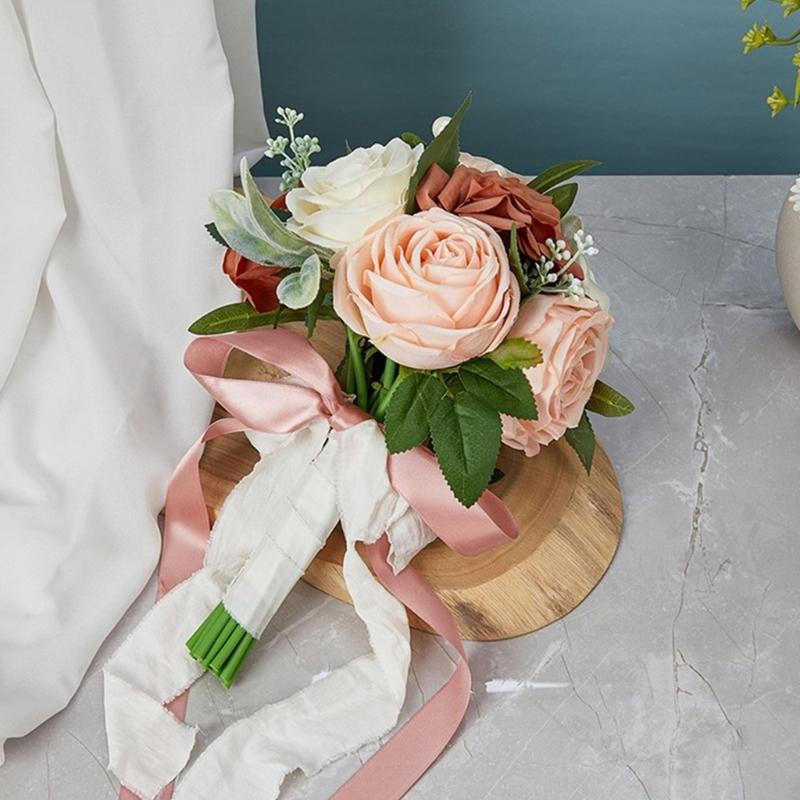 Sophisticated Bridal Hand Bouquet Wedding Accessories Artificial Silk Rose Bridesmaids Holding Flower Bride Decoration