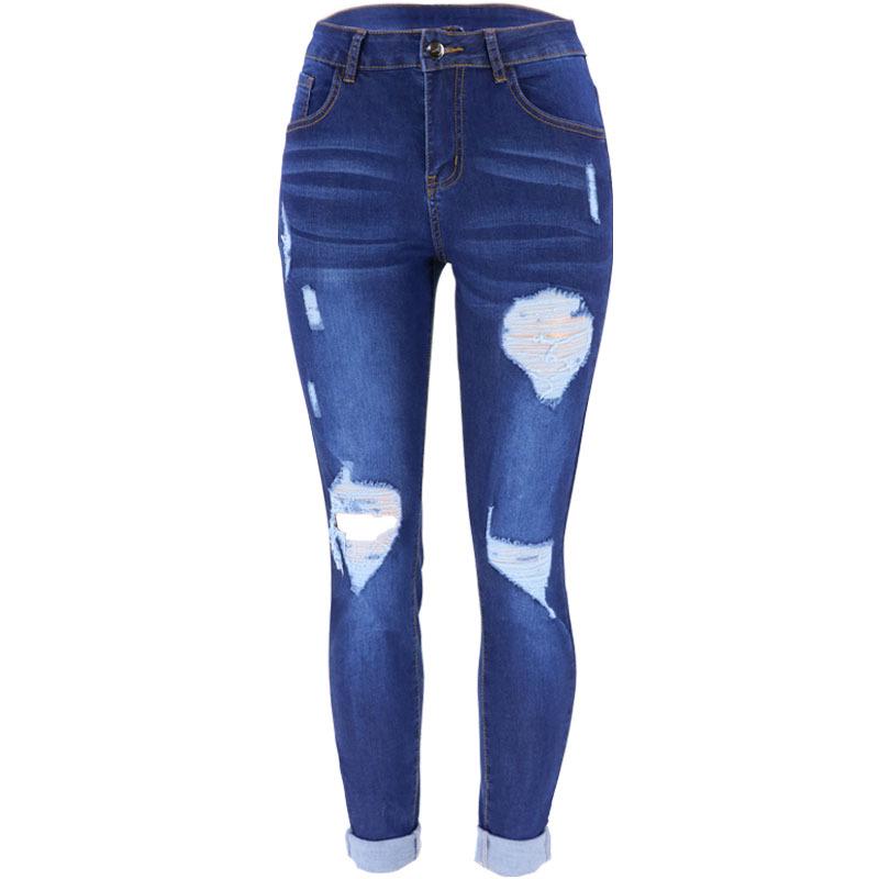 

2025 Autumn Trendy European & American Ripped Washed Women s Denim Jeans Medium