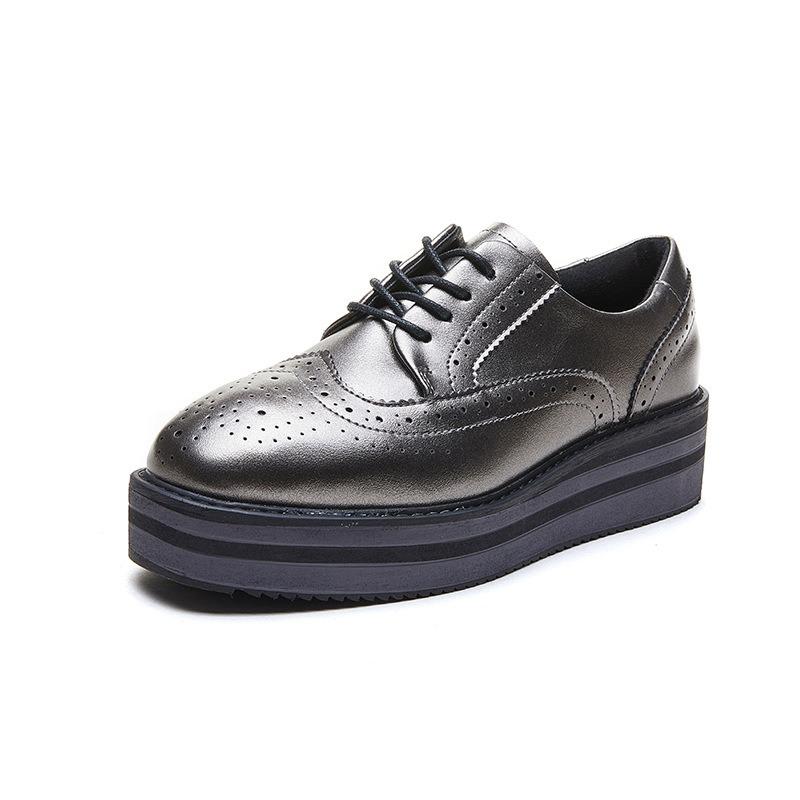 

Женская обувь Matsuke, весенне-осенние кожаные туфли в британском стиле на толстой подошве, универсальная кожаная повседневная обувь 39 серый