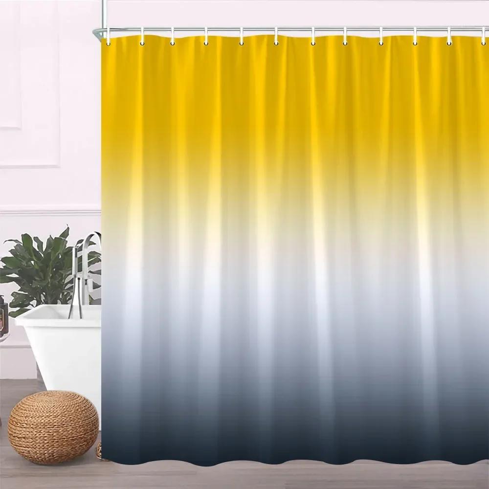 Geometrische Duschvorhänge Farbverlauf Gelb Grau Modern Schlicht Badewannen-Bildschirm Badezimmerzubehör-Set Heimdekoration Stoff Waschbar