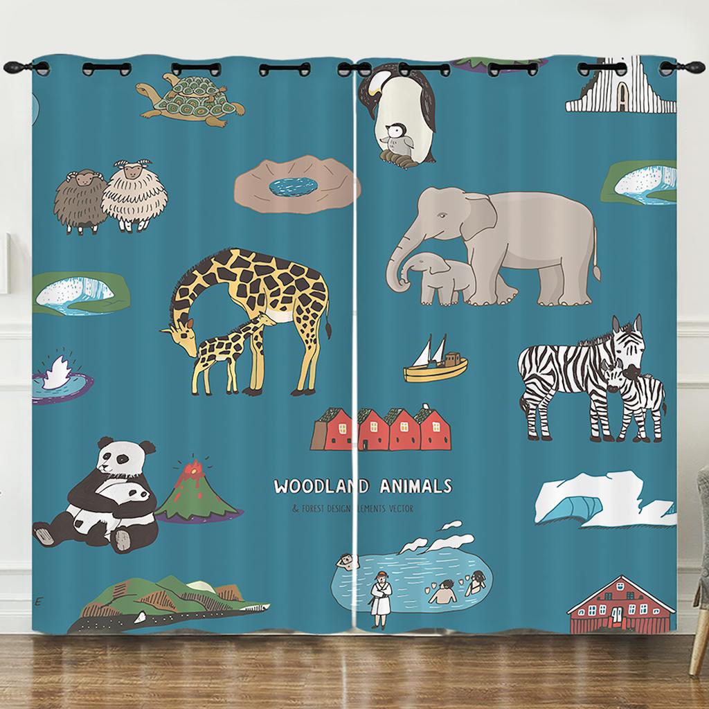 Curtain Flower Fresh Illustration Animal 3D Digital Printing Blackout Curtain Punching