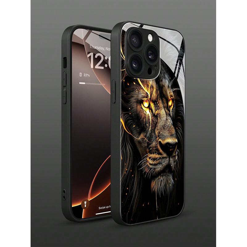 Dark Lion Head Pattern Tempered Glass Phone Case For iPhone 17 Pro Max 16 15 14 13 12 11 Pro 17Air 16E 7 8 Plus XR XS X Cover