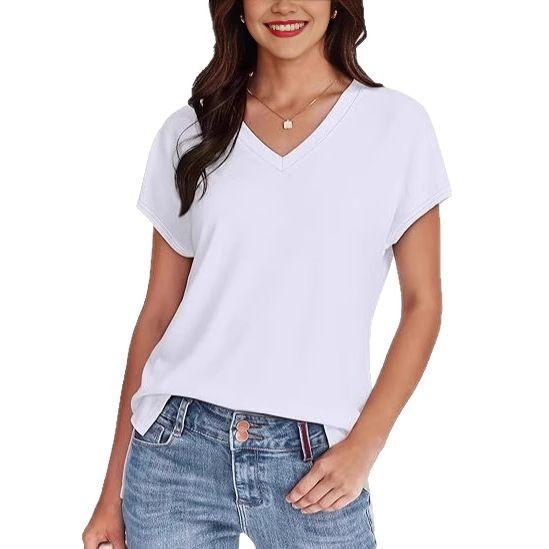 New women's V-neck lid sleeve casual top oversized cute summer fashion basic T-shirt