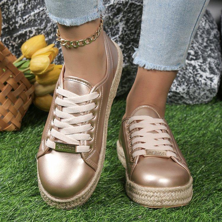 2025 solid color lace-up large size single shoes 2025 autumn new hemp rope light bottom supply women's fashion single shoes