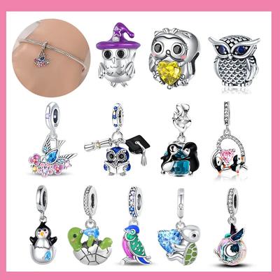 Kupfer Eule Pinguin Schildkröte Papagei Niedliche Tier Serie Kreative Charms Anhänger Passen Original Armbänder DIY Schmuck